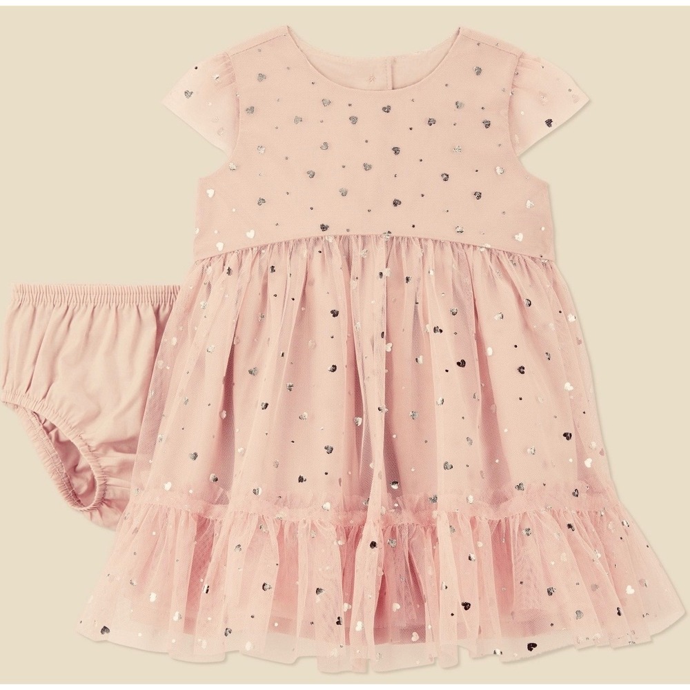 6 mos Carter's Just One You Baby Girls Pink Tulle Glitter Dress with Bloomers